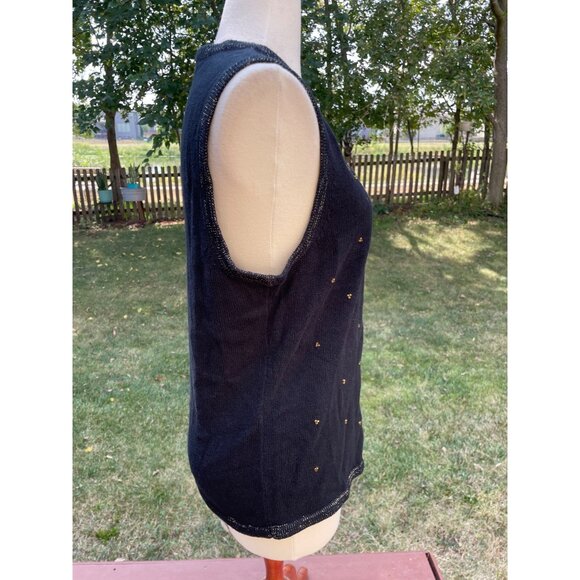 Merry & Bright Womens Medium Sleeveless Black Knit Vest Festive Floral Embroider - Picture 7 of 8